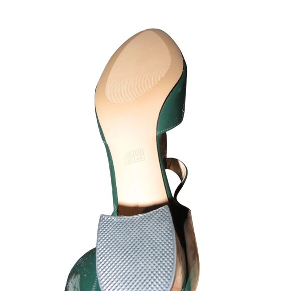 SOLD MODENCOCO Round Toe Green Patent Leather Buckle T Strap Chunky Heel 13 - Picture 9 of 10